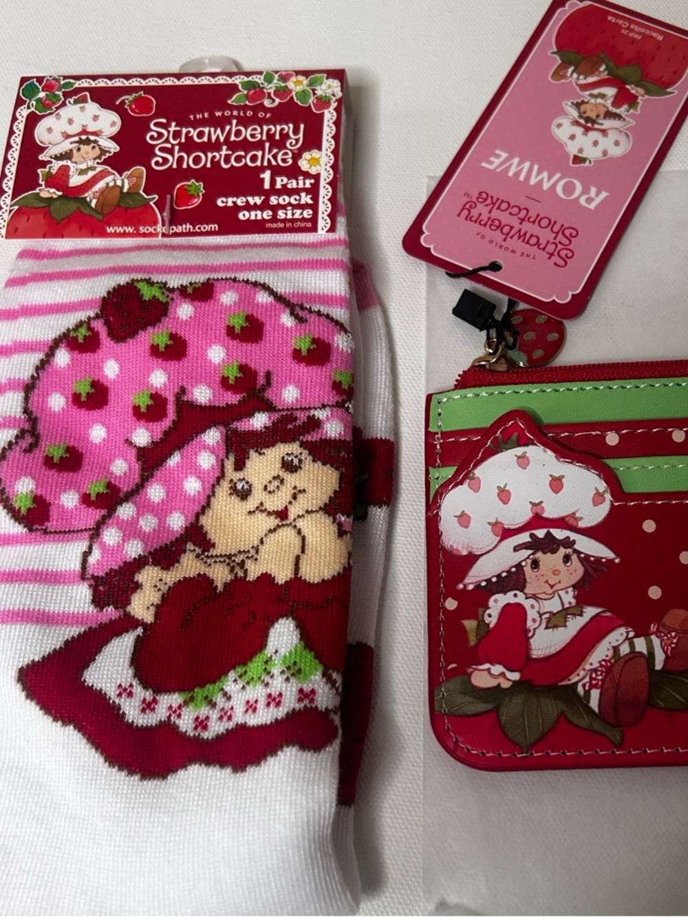 NWT Pink Strawberry Shortcake Wallet, Socks, Pin Bundle Set Collectible